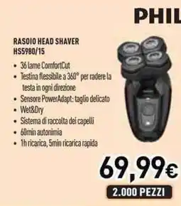 Unieuro PHILIPS RASOIO HEAD SHAVER HS5980/15 offerta