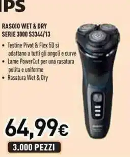Unieuro PHILIPS RASOIO WET & DRY SERIE 3000 S3344/13 offerta