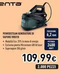 Unieuro Rowenta powersteam generatore di vapore VR8318 offerta