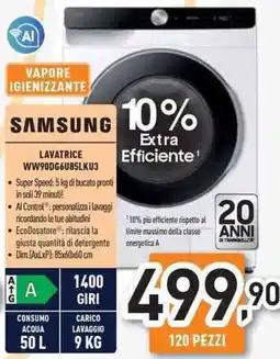 Unieuro SAMSUNG LAVATRICE WW90DG6U85LKU3 offerta
