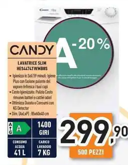 Unieuro CANDY LAVATRICE SLIM HES4474TWMB8S offerta
