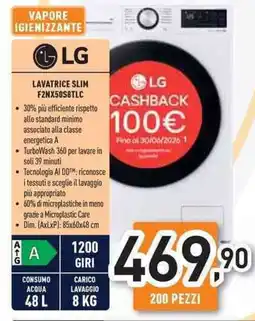 Unieuro LG LAVATRICE SLIM F2NX50S8TLC offerta