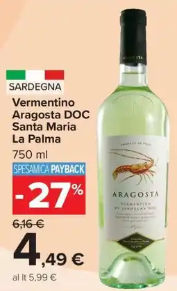 Carrefour Vermentino Aragosta DOC Santa Maria La Palma offerta
