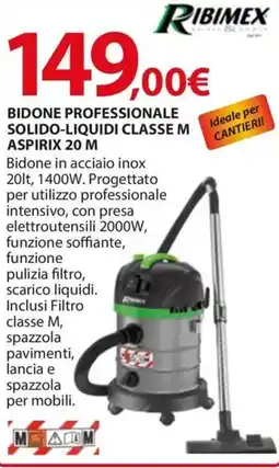 Kreo Brico e Casa Bidone professionale solido-liquidi classe m aspirix 20 m RIBIMEX offerta
