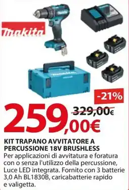 Kreo Brico e Casa Kit trapano avvitatore a percussione 18v brushless Makita offerta