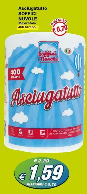 Prix Quality Soffici Nuvole Asciugatutto 400 Strappi offerta