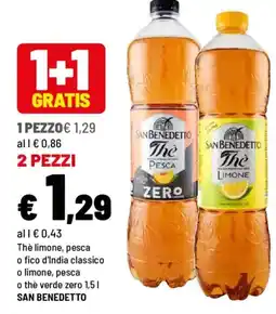 Iper La Grande Thè limone, pesca o fico d'India classico o limone, pesca o thè verde zero SAN BENEDETTO offerta
