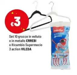 Iper La Grande Set 10 grucce in velluto o in metallo ERREBI o Ricambio Supermocio 3 action VILEDA offerta