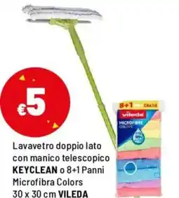 Iper La Grande Lavavetro doppio lato con manico telescopico KEYCLEAN o 8+1 Panni Microfibra Colors 30 x 30 cm VILEDA offerta