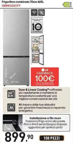 Unieuro LG Frigorifero combinato 70cm 465L EGBBW322CPY offerta