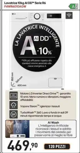 Unieuro LG Lavatrice 10kg AI DD Serie R6 AF4WR6010AGW offerta
