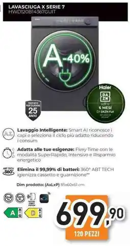 Unieuro Haier LAVASCIUGA X SERIE 7 HWD120B14367GUIT offerta