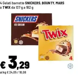 Iper La Grande 4 Gelati barrette SNICKERS, BOUNTY, MARS o TWIX offerta