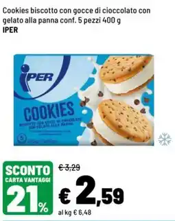 Iper La Grande Cookies biscotto con gocce di cioccolato con gelato alla panna IPER offerta