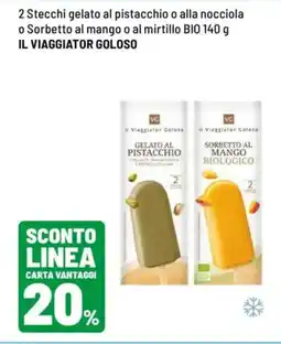 Iper La Grande 2 Stecchi gelato al pistacchio o alla nocciola o Sorbetto al mango o al mirtillo BIO IL VIAGGIATOR GOLOSO offerta