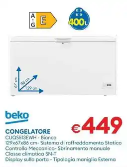 MD Discount beko CONGELATORE CUQS513EWH- Bianco offerta
