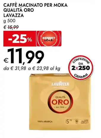 Bennet Caffè macinato per moka qualita oro LAVAZZA offerta