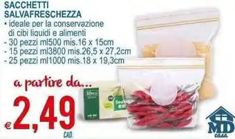 MD Discount Sacchetti Salvafreschezza 30 pezzi 500ml 16x15cm offerta