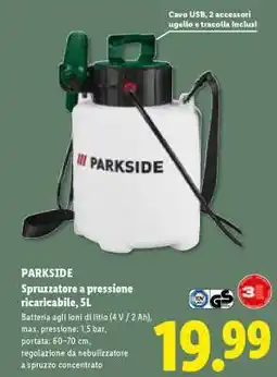 Lidl PARKSIDE Spruzzatore a pressione ricaricabile, 5L offerta