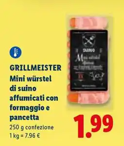 Lidl GRILLMEISTER Mini würstel di suino affumicati con formaggio e pancetta offerta