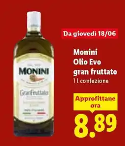 Lidl Monini Olio Evo gran fruttato offerta