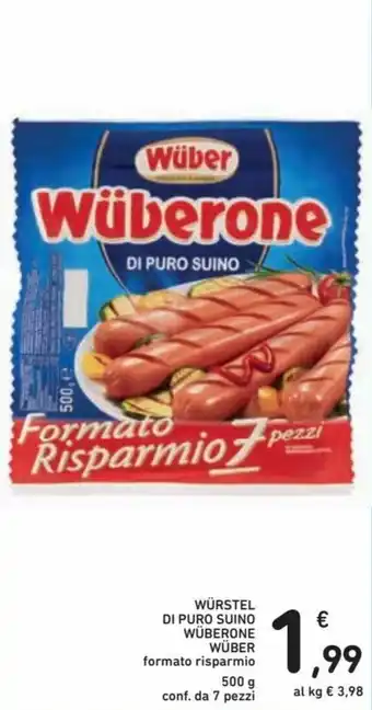 Spazio Conad Wüber Wüberone Würstel di Puro Suino 500g 7 pezzi offerta