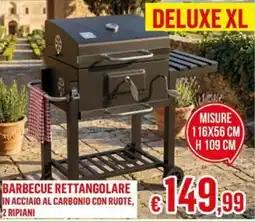 Satur Barbecue rettangolare in acciaio al carbonio con ruote, 2 ripiani offerta