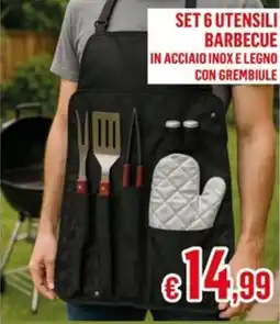 Satur Set 6 utensili barbecue in acciaio inox e legno con grembiule offerta