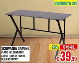 Satur Scrivania gaming piano in legno mdf offerta