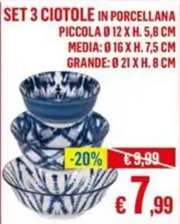 Satur Set 3 ciotole in porcellana offerta