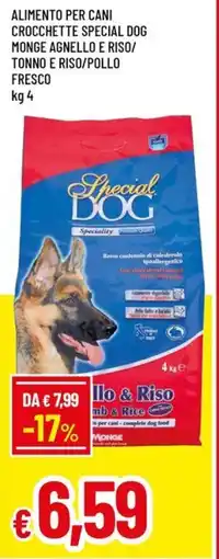 Famila Alimento per cani crocchette special dog monge agnello e riso/ tonno e riso/pollo fresco offerta