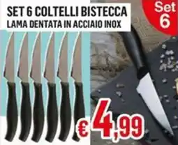 Satur Set 6 coltelli bistecca lama dentata in acciaio inox offerta