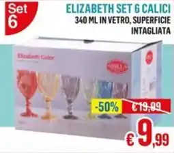 Satur Elizabeth set 6 calici in vetro, superficie intagliata offerta