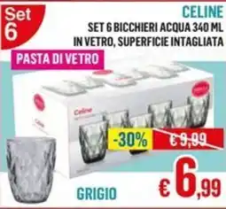 Satur Celine set 6 bicchieri acqua in vetro, superficie intagliata offerta