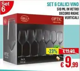 Satur Set 6 calici vino in vetro decoro righe verticali offerta