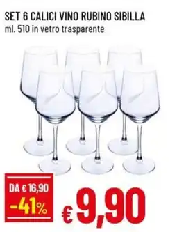 Famila Set 6 calici vino rubino sibilla offerta