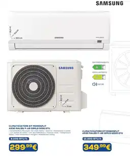 Euronics SAMSUNG CLIMATIZZATORE KIT MONOSPLIT AR30 MALIBU F-AR 12MLB 12000 BTU offerta