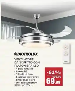 Happy Casa Dictrolux ventilatore da soffitto con plafoniera LED offerta