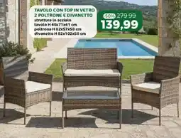 Happy Casa Tavolo con top in vetro 2 poltrone e divanetto offerta