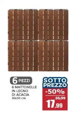 Happy Casa 6 mattonelle in legno di acacia 30x30 cm offerta