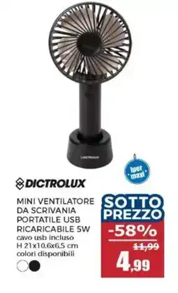 Happy Casa Dictrolux mini ventilatore da scrivania portatile USB ricaricabile 5W offerta