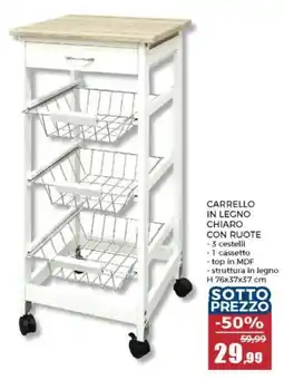 Happy Casa Carrello in legno chiaro con ruote offerta
