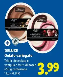 Lidl DELUXE Gelato variegato Triplo cioccolato o vaniglia e frutti di bosco offerta