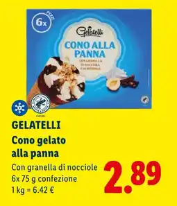 Lidl GELATELLI Cono gelato alla panna Con granella di nocciole offerta