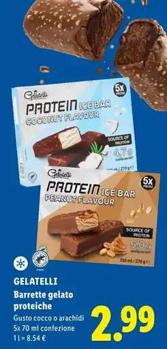 Lidl GELATELLI Barrette gelato proteiche Gusto cocco o arachidi offerta