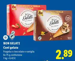 Lidl BON GELATI Coni gelato Fragola o cioccolato e vaniglia offerta