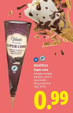 Lidl GELATELLI Super cono Variegato vaniglia, gianduia, cacao e stracciatella offerta
