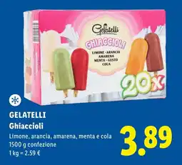 Lidl GELATELLI Ghiaccioli Limone, arancia, amarena, menta e cola offerta