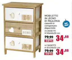 Happy Casa Mobiletto in legno di paulonia 3 cassetti offerta
