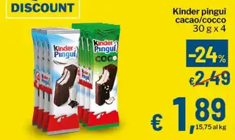 Qui Discount Kinder pingui cacao/cocco offerta